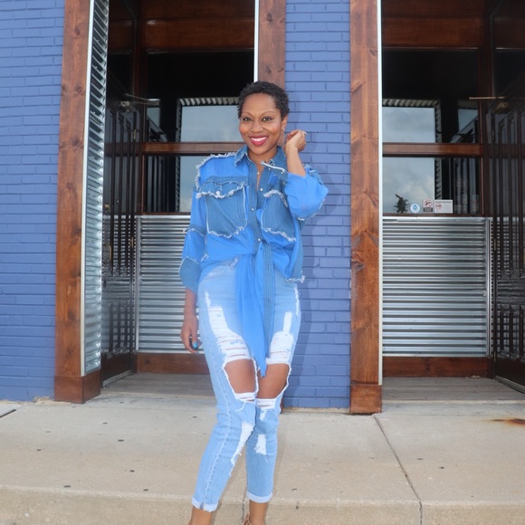 Denim oversized tailored shirt - Picture 4 of 6